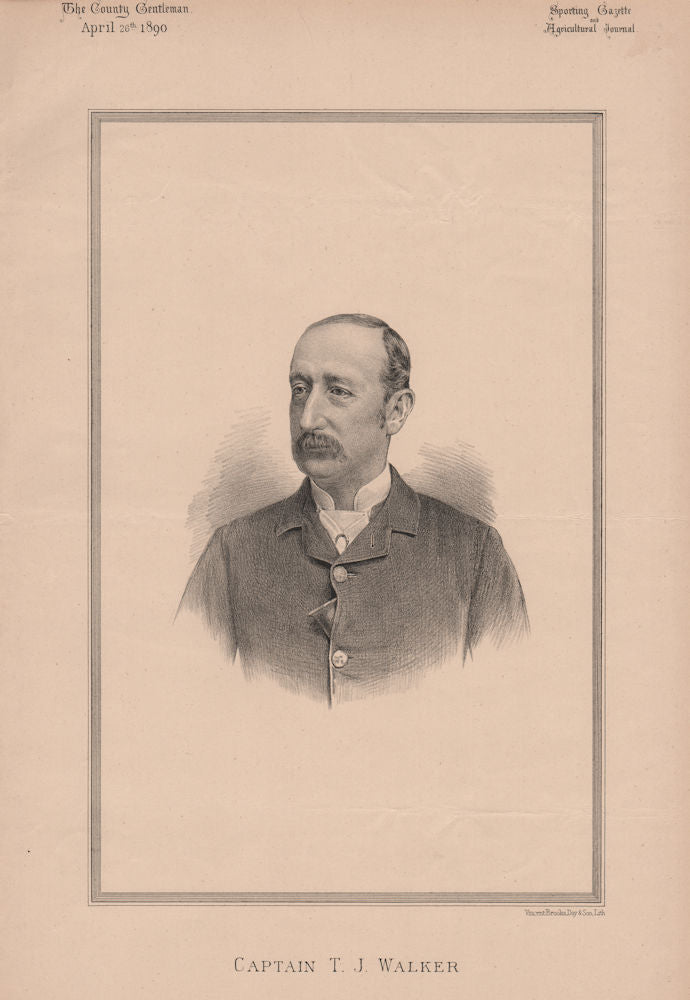 Captain T.J. Walker 1890 old antique vintage print picture